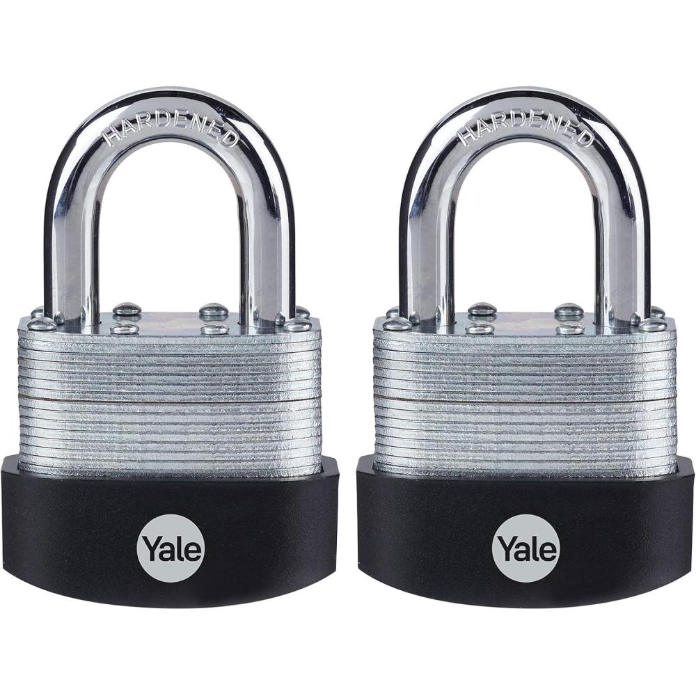 imageYale 2 Pack 2316quot Wide Laminated Padlock with 1316quot Shackle and 3 Keyed Alike Keys for Outdoor Gate Fence Storage