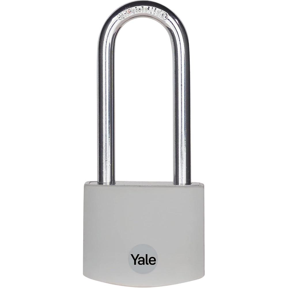 imageYale 22 Inch Long Shackle Covered Aluminum Lock with 3 keyed Alike Keys for School Gym Locker Fence Gate Toolbox Case Hasp Storage GreyGray