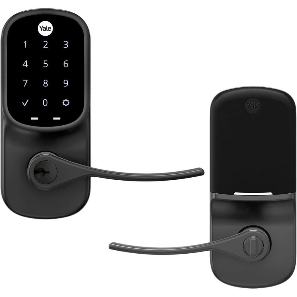 imageYale Assure Lever Entry Door Lock with WiFi Connected Touchscreen Satin Nickel Smart Keypad Door Lock with Handle and BackUp Key YRL226WF1619Black Suede