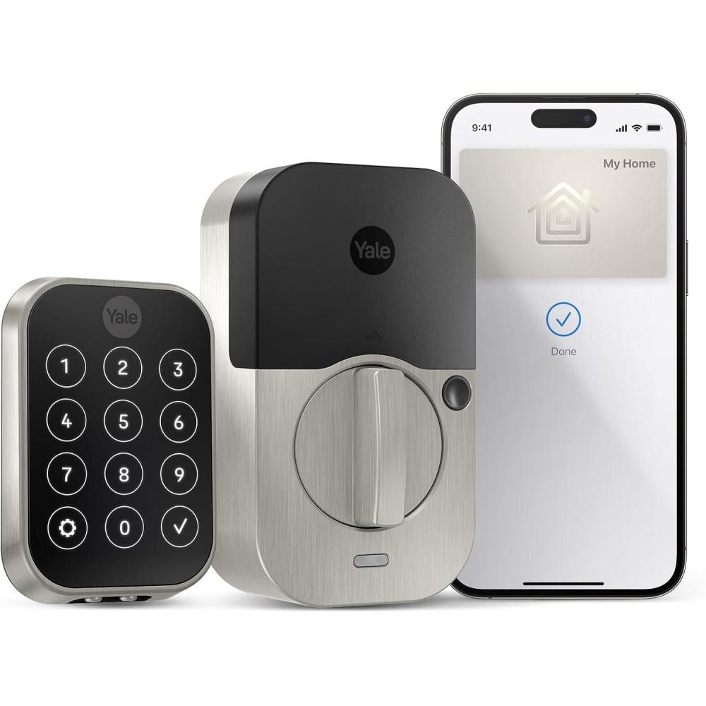imageYale Assure Lock 2 Plus Apple Home Keys Tap to Open Deadbolt Black Suede Smart Keyless Entry Door Lock with WiFi Connected Keypad for Code Entry and Remote Access YRD450NWF1BSPSatin Nickel