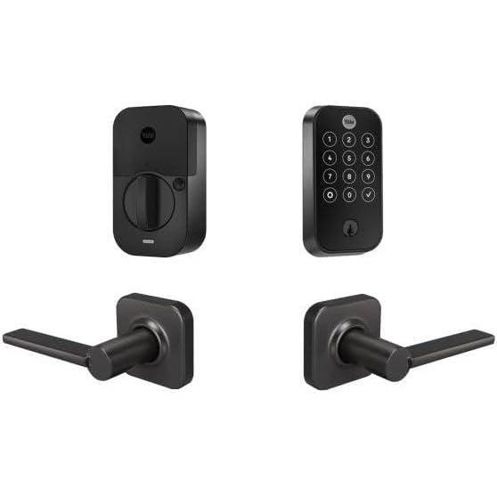 imageYale Assure Lock 2 Touch Deadbolt Black Suede Keyed Smart Entry Door Lock with Valdosta Lever and WiFi Connected Touchscreen Keypad and Fingerprint Scanner for Code Entry BYRD420FWF1VLBSPBlack Suede