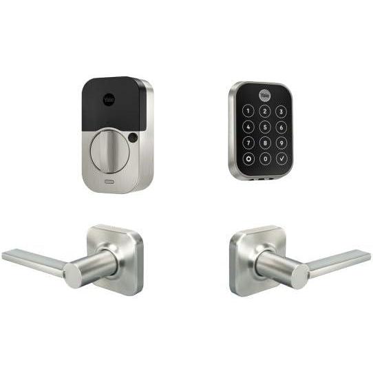 imageYale Assure Lock 2 Touch Deadbolt Satin Nickel KeyFree Smart Entry Door Lock with Valdosta Lever WiFi Connected Touchscreen Keypad and Fingerprint Scanner for Code Entry BYRD450FWF1VL619Satin Nickel