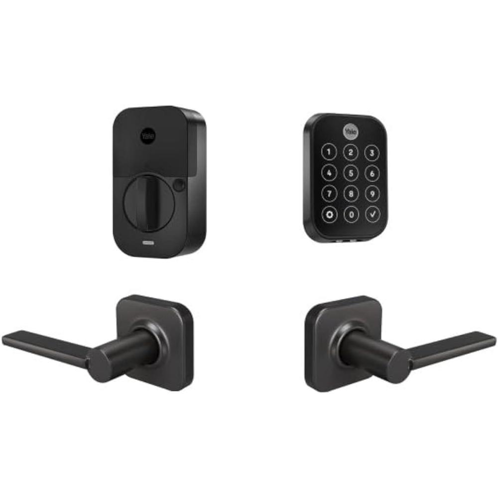 imageYale Assure Lock 2 Touch Deadbolt Satin Nickel KeyFree Smart Entry Door Lock with Valdosta Lever WiFi Connected Touchscreen Keypad and Fingerprint Scanner for Code Entry BYRD450FWF1VL619Black Suede