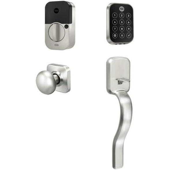 imageYale Assure Lock 2 Touch Deadbolt with Ridgefield Handle Black Suede Smart Keyless Entry Door Lock with WiFi Connected Touch Keypad and Fingerprint Scanner BYRD450FWF1RXBSPSatin Nickel