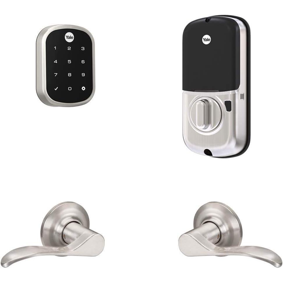 imageYale Assure Lock SL WiFi Smart Lock with Norwood Lever  Works with the Yale Access App Amazon Alexa Google Assistant HomeKit Phillips Hue and Samsung SmartThings Satin NickelKeyFree Touchscreen