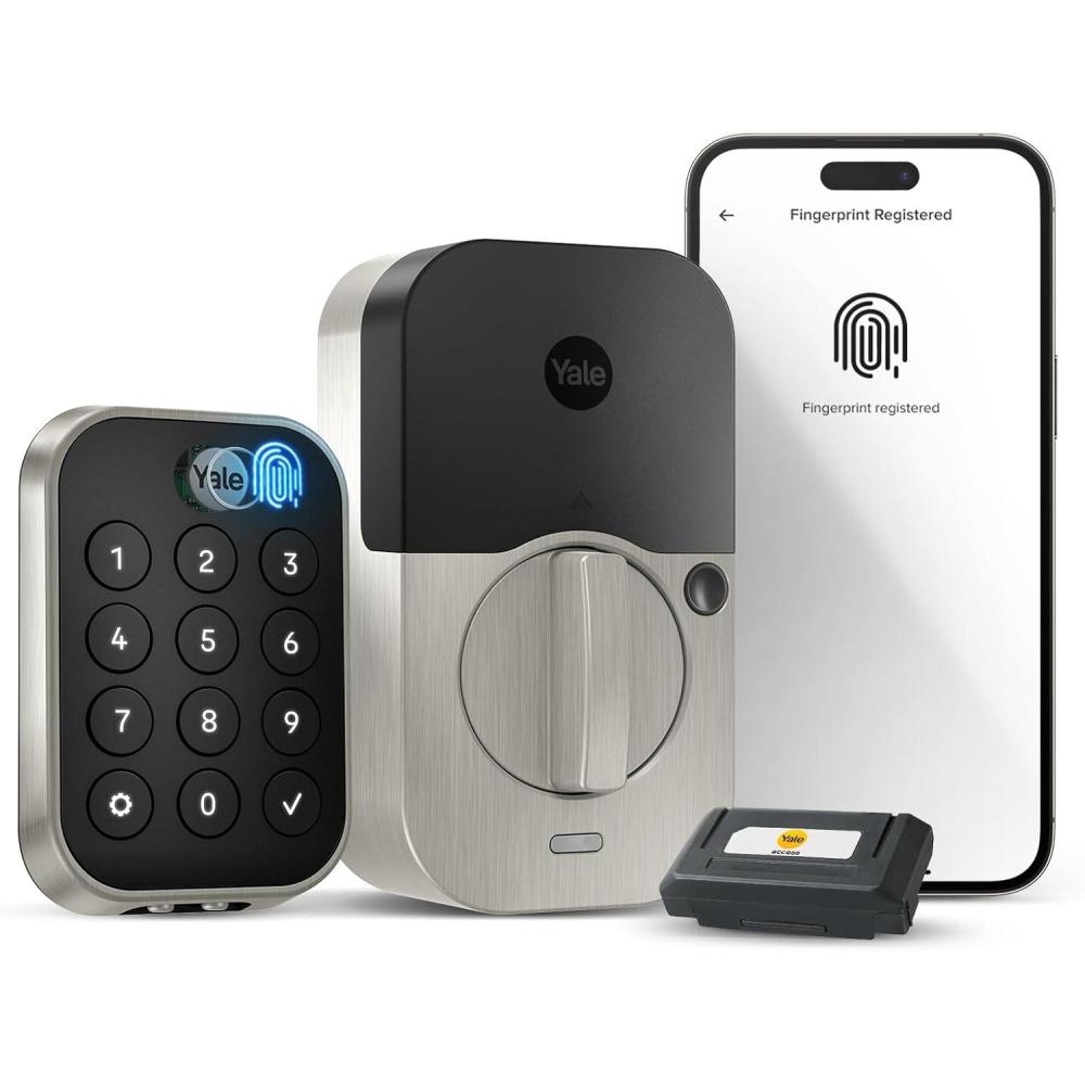 imageYale Security Assure Lock 2 Touch Deadbolt Satin Nickel Keyed Smart Entry Door Lock with WiFi Connected Keypad and Fingerprint Scanner for Code Entry and Remote Access YRD410FWF1619Satin Nickel