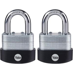 Yale 2 Pack 2-3/16″ Wide Laminated Padlock with 1-3/16″ Shackle and 3 Keyed Alike Keys for Outdoor Gate, Fence, Storage