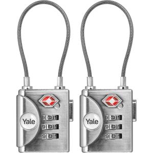 Yale 2 Pack TSA Approved Cable Luggage Locks with Combination for Travel, Backpack, Suitcase, and Accessories Steel(2)