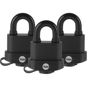 Yale 2-1/16″ Wide high Security Weatherproof Laminated Padlock with 5/16″ Shackle and 3 keyed Alike Keys for Outdoor gate, Fence, and Storage (3 Pack)