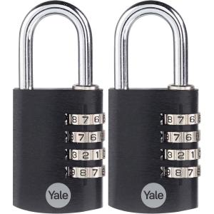 Yale 4 Digit Combination Lock Outdoor Waterproof Padlock for School Gym Locker, Sports Locker, Fence, Toolbox, Gate, Case, Hasp Storage (Black)(2)