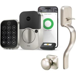 Yale Assure Lock 2 Key-Free Touchscreen with Wi-Fi and Ridgefield Handle in Black Suede(Satin Nickel)