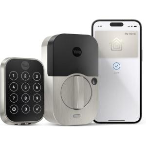 Yale Assure Lock 2 Plus Apple Home Keys (Tap to Open) Deadbolt, Black Suede Smart Keyless Entry Door Lock with Wi-Fi Connected Keypad for Code Entry and Remote Access, YRD450-N-WF1-BSP(Satin Nickel)