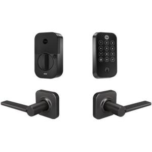 Yale Assure Lock 2 Touch Deadbolt, Black Suede Keyed Smart Entry Door Lock with Valdosta Lever and Wi-Fi Connected Touchscreen Keypad and Fingerprint Scanner for Code Entry, B-YRD420-F-WF1-VL-BSP(Black Suede)