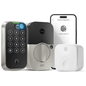 Yale Assure Lock 2 Touch Deadbolt, Black Suede Keyed Smart Entry Door Lock with Wi-Fi Connected Touchscreen Keypad and Fingerprint Scanner for Vacation Rental Hosts, YRD420-F-CB1-BSP(Satin Nickel)