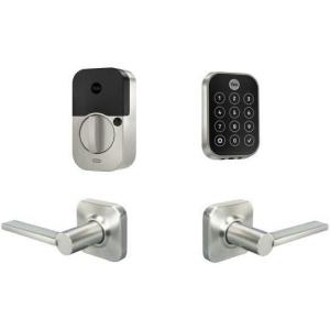 Yale Assure Lock 2 Touch Deadbolt, Satin Nickel Key-Free Smart Entry Door Lock with Valdosta Lever, Wi-Fi Connected Touchscreen Keypad and Fingerprint Scanner for Code Entry, B-YRD450-F-WF1-VL-619(Satin Nickel)