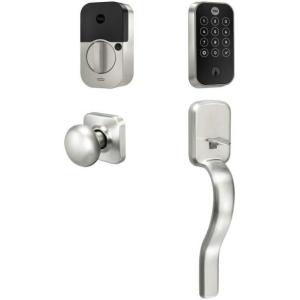 Yale Assure Lock 2 Touch Deadbolt, Satin Nickel Keyed Smart Entry Door Lock with Ridgefield Handle and Wi-Fi Connected Touchscreen Keypad and Fingerprint Scanner for Code Entry, B-YRD420-F-WF1-RX-619(Satin Nickel)