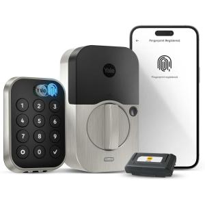 Yale Security Assure Lock 2 Touch Deadbolt, Satin Nickel Keyed Smart Entry Door Lock with Wi-Fi Connected Keypad and Fingerprint Scanner for Code Entry and Remote Access, YRD410-F-WF1-619(Satin Nickel)