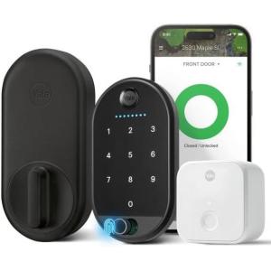 Yale Approach™ Lock Deadbolt, Black Suede Key-Free Smart Entry Door Lock with Wi-Fi Connected Touchscreen Keypad and Biometric Fingerprint Scanner for Code Entry, B-YRR110-F-WF1-N-BSP