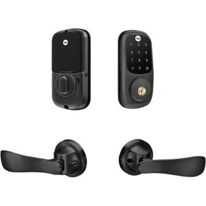 Yale Assure Lock Touchscreen with Z-Wave Navis Paddle-Works with Ring Alarm, Smartthings, and Wink Smart Touchscreen Deadbolt with Matching Lever, Black Suede