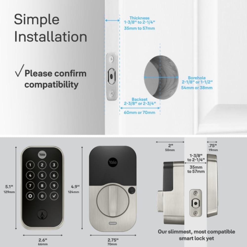 imageYale Assure Lock 2 Touch Deadbolt Satin Nickel Smart Entry Door Lock with ZWave ZW3 Connected Touch Keypad and Fingerprint Scanner with Backup Key YRD410FZW3619 Pack of 2