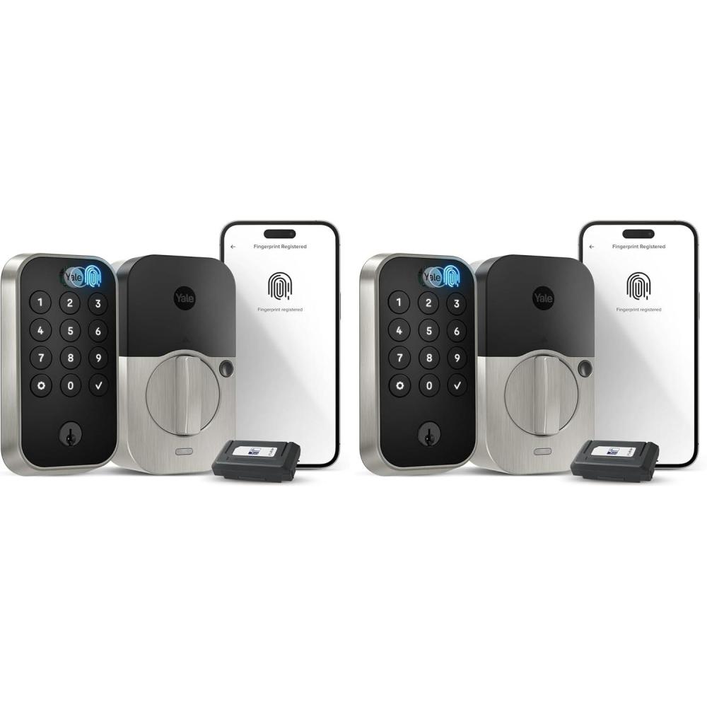 imageYale Assure Lock 2 Touch Deadbolt Satin Nickel Smart Entry Door Lock with ZWave ZW3 Connected Touch Keypad and Fingerprint Scanner with Backup Key YRD410FZW3619 Pack of 2