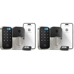 Yale Assure Lock 2 Touch Deadbolt, Satin Nickel Smart Entry Door Lock with Z-Wave (ZW3) Connected Touch Keypad and Fingerprint Scanner with Back-up Key, YRD410-F-ZW3-619 (Pack of 2)