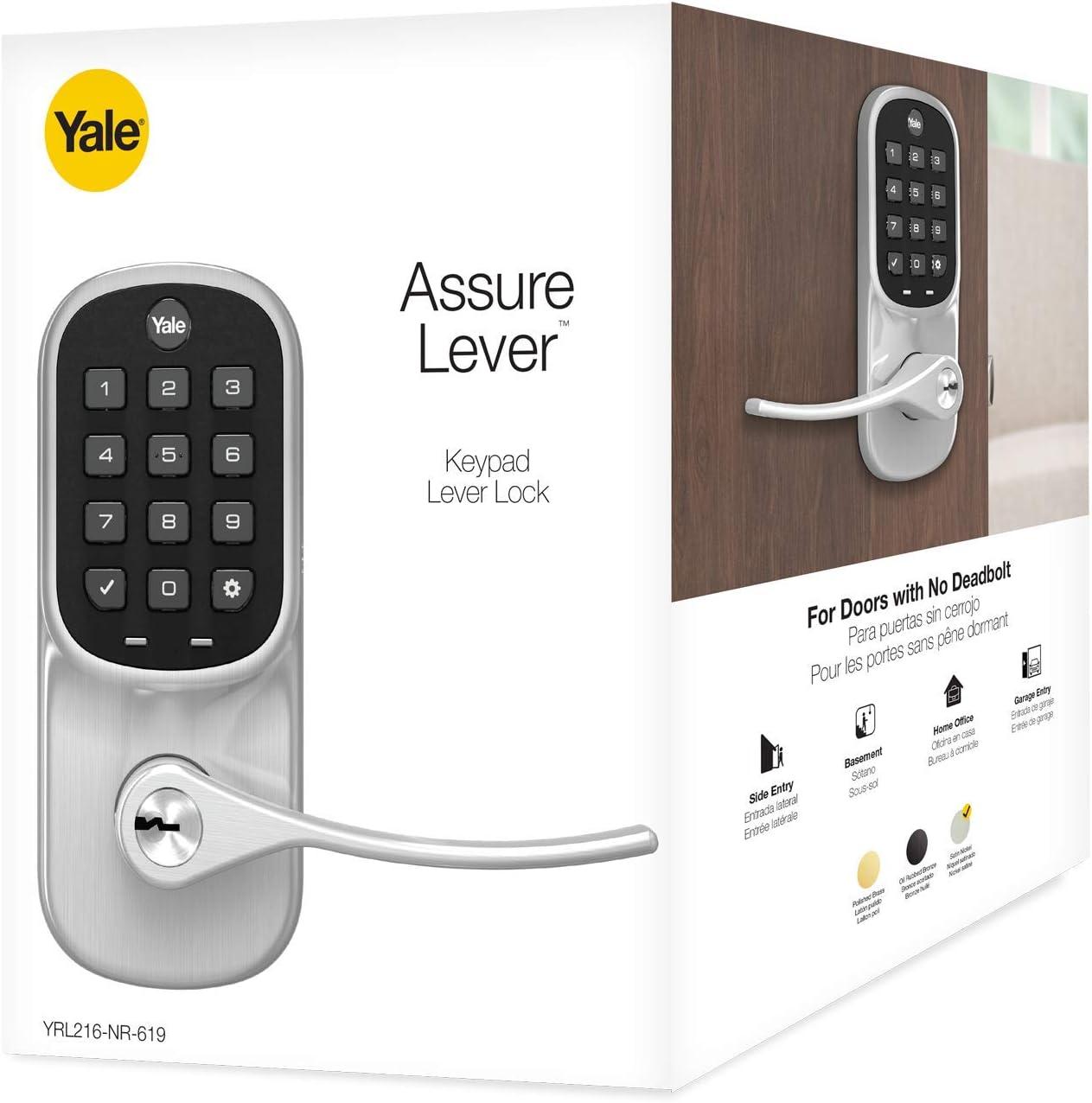 imageYale Security Assure Lever ZWave Smart Door Lever for Keyless Access for Doors with no deadbolt Works with Ring Alarm Samsung SmartThings and More Satin Nickel YRL216ZW2619 Pack of 6Pack of 6
