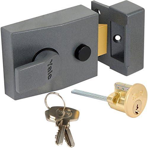 image:imageYale P89DMGPB60 Deadlocking Nightlatch Automatic Deadlock Dark Metallic FinishBrass Cylinder High Security Outdoor Lock Front Door LatchDark Metallic GrayBrass