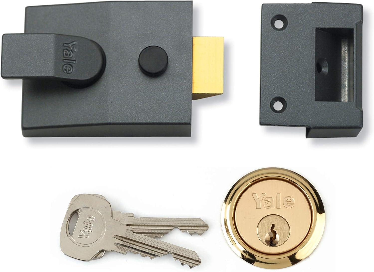 image:imageYale P89DMGPB60 Deadlocking Nightlatch Automatic Deadlock Dark Metallic FinishBrass Cylinder High Security Outdoor Lock Front Door LatchDark Metallic GrayBrass