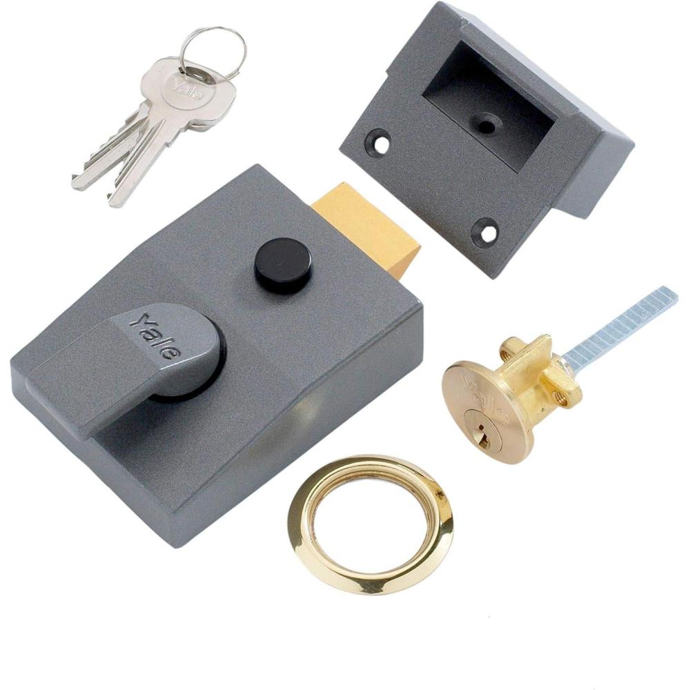 image:imageYale P89DMGPB60 Deadlocking Nightlatch Automatic Deadlock Dark Metallic FinishBrass Cylinder High Security Outdoor Lock Front Door LatchDark Metallic GrayBrass