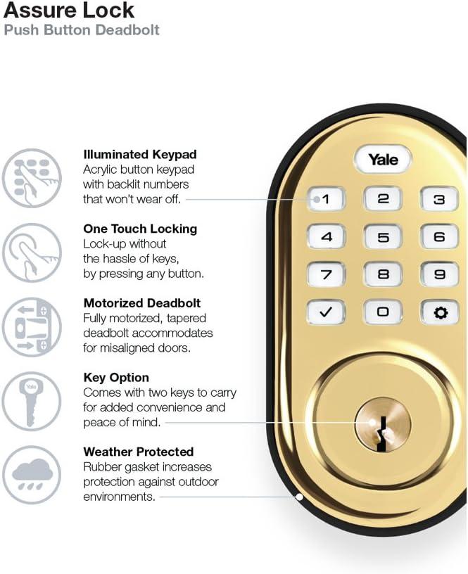 image:imageYale Assure Lock with ZWave Smart Keypad Deadbolt Works with Ring Alarm Samsung SmartThings Wink ADT and More Brass