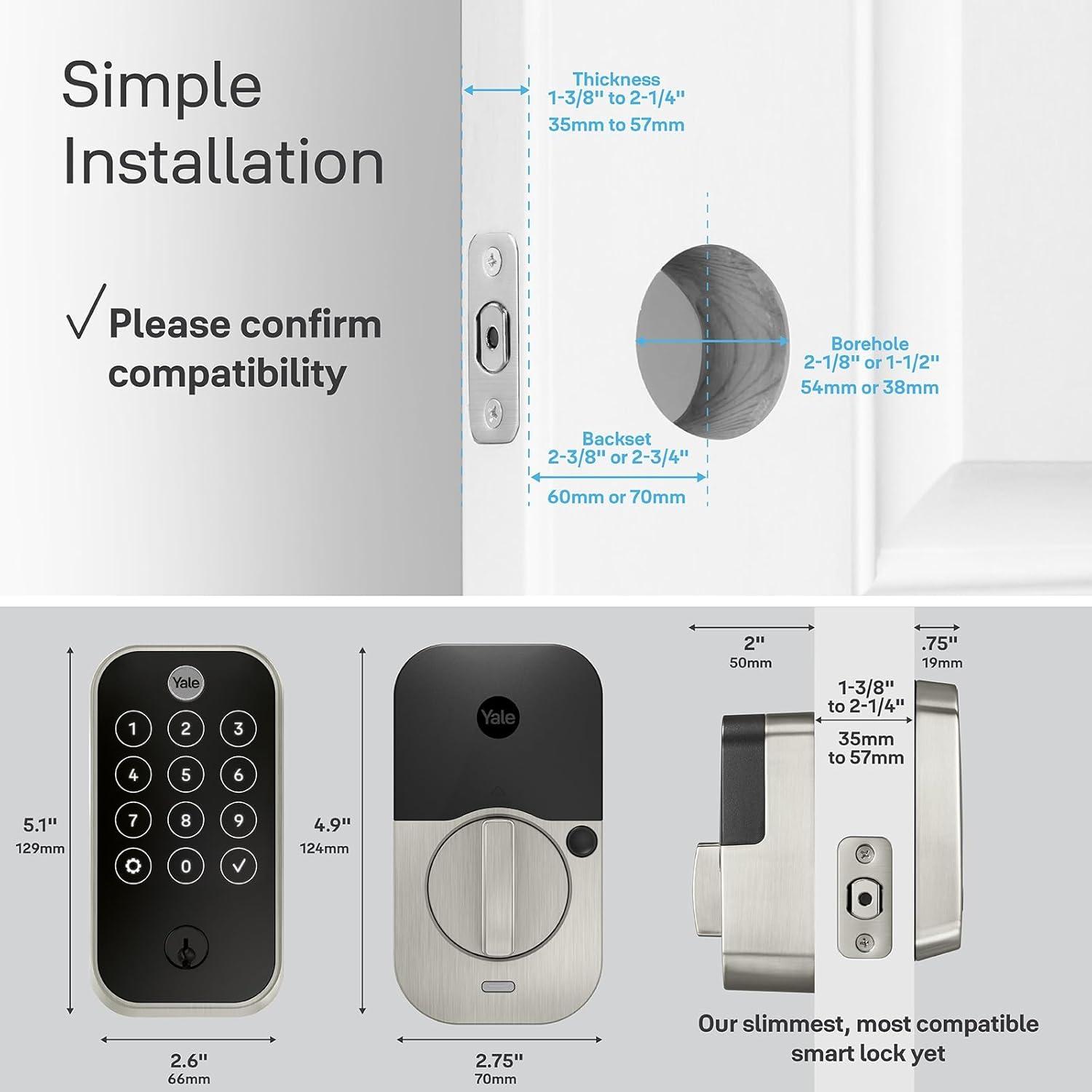 image:imageYale Assure Lock 2 Touch Deadbolt Satin Nickel Keyed Smart Entry Door Lock with WiFi Connected Touchscreen Keypad and Fingerprint Scanner for Vacation Rental Hosts YRD410FCB1619