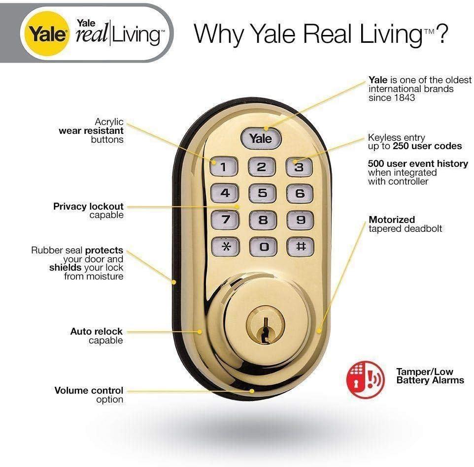 image:imageYale Security Electronic Push Button Deadbolt Fully Motorized with Zwave Technology Polished BrassPolished Brass