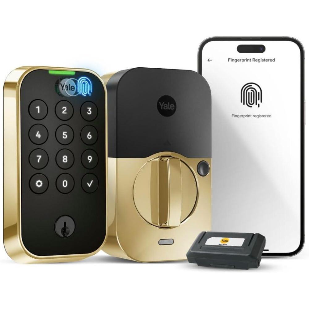 image:imageYale Assure Lock 2 Touch Deadbolt Lifetime Brass Keyed Smart Entry Door Lock with WiFi Connected Keypad and Fingerprint Scanner for Code Entry and Remote Access YRD410FWF1P05