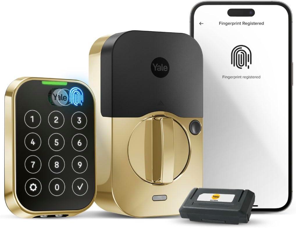 image:imageYale Assure Lock 2 Touch Deadbolt Lifetime Brass KeyFree Smart Lock with WiFi Connected Touchscreen Keypad and Fingerprint Scanner for Code Entry and Remote Access YRD450FWF1P05Lifetime Brass