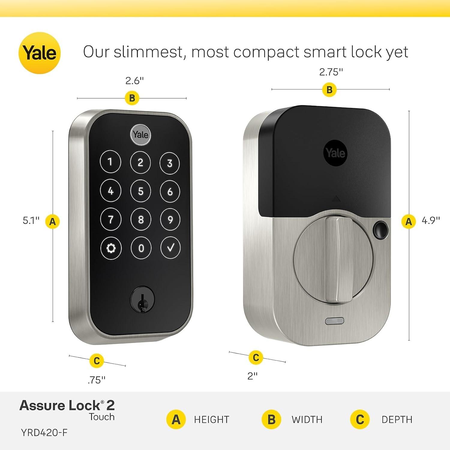 image:imageYale Assure Lock 2 Touch Deadbolt Lifetime Brass KeyFree Smart Lock with WiFi Connected Touchscreen Keypad and Fingerprint Scanner for Code Entry and Remote Access YRD450FWF1P05Lifetime Brass