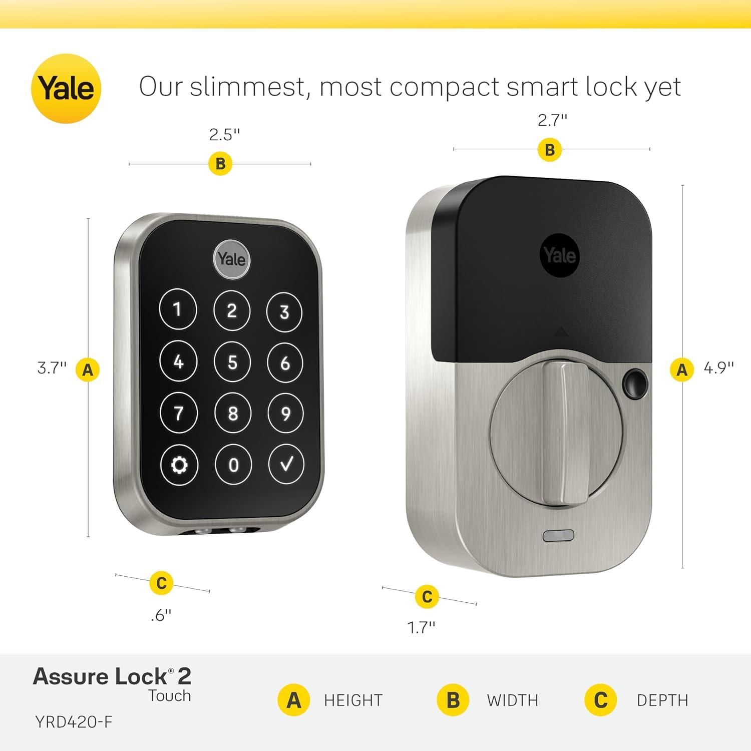 image:imageYale Assure Lock 2 Touch Deadbolt Lifetime Brass KeyFree Smart Lock with WiFi Connected Touchscreen Keypad and Fingerprint Scanner for Code Entry and Remote Access YRD450FWF1P05Satin Nickel