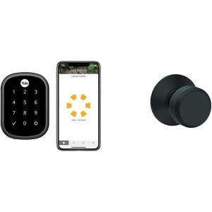 Yale Assure Lock SL, Wi-Fi Smart Lock – Compatible with Alexa, Google Assistant, HomeKit, Phillips Hue and Samsung SmartThings, Black Suede & SCHLAGE F10 BWE 622 Bowery Passage Lock Knob, Matte Black