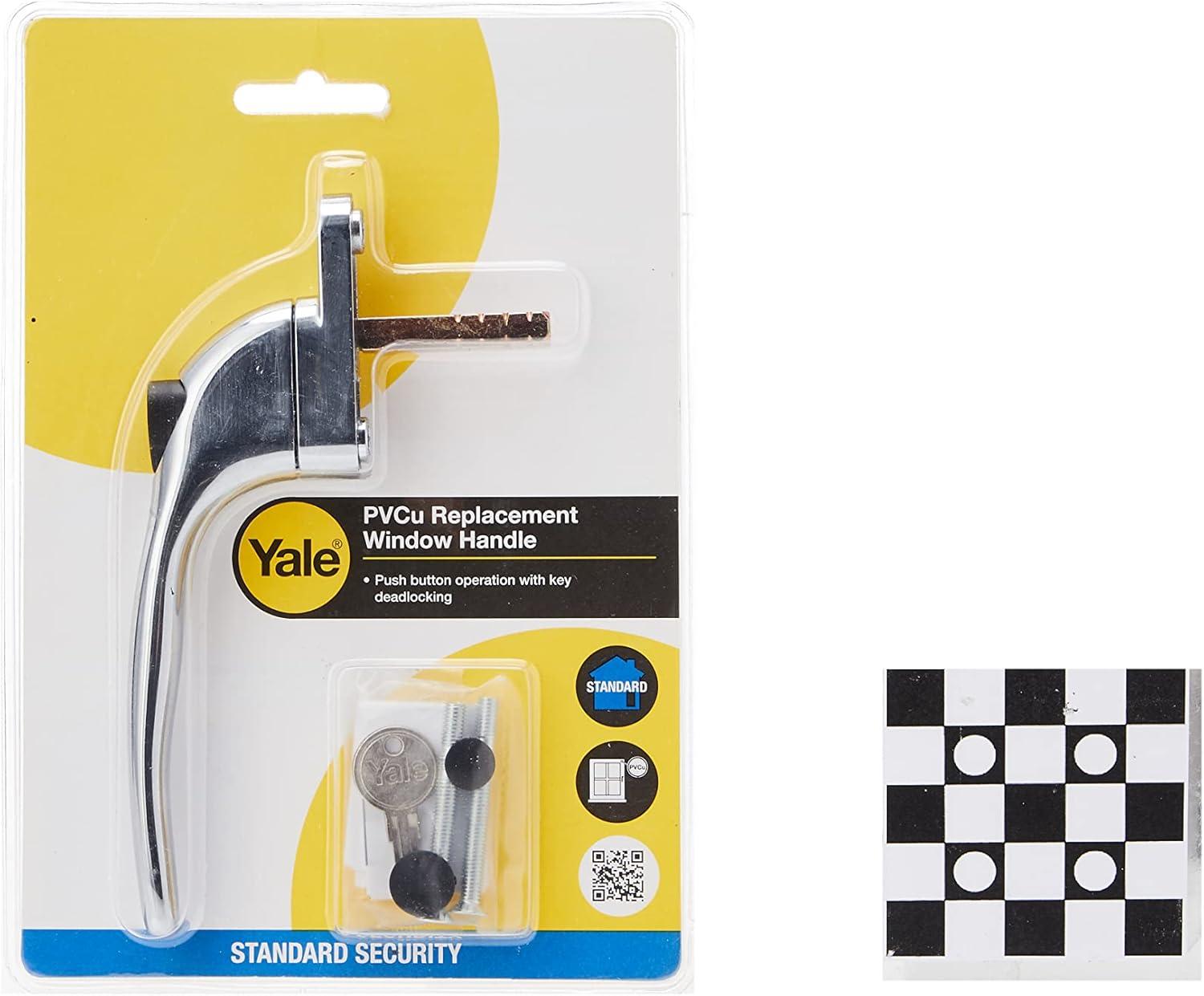 image:imageYale PYWHLCK40NWH Universal Window Handles fits Right or Left Handed Windows 40mm Spindle Lockable Boxed Suitable for PVCu Windows White FinishPolished Chrome
